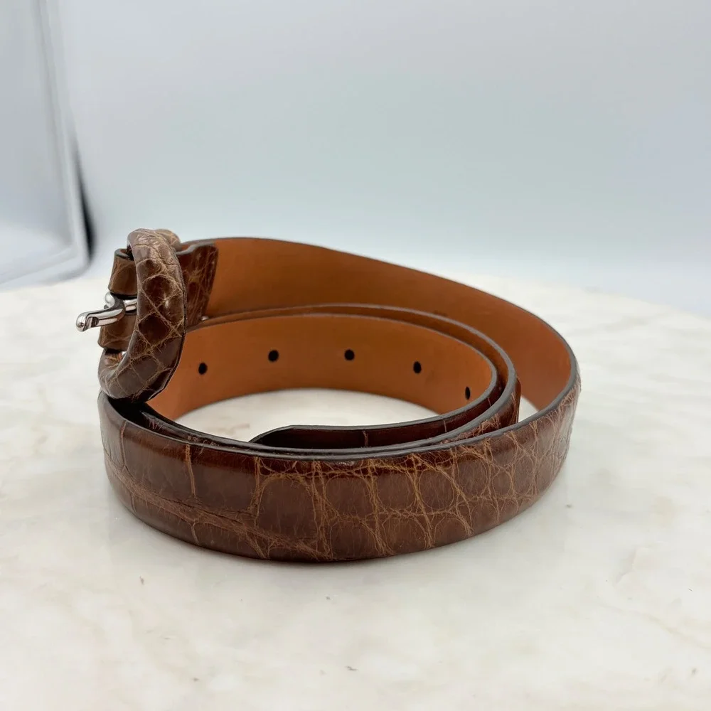 Ralph Lauren Alligator Belt Womens M Brown Italian Leather Exotic Skin Vintage